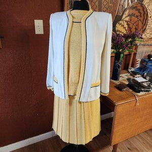Castleberry London New York 3 pc Yellow & White Skirt, Top and Cardigan set sz 6
